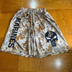 US Marines Desert Camo Athletic Shorts S Brown Tan Stretch Drawstring